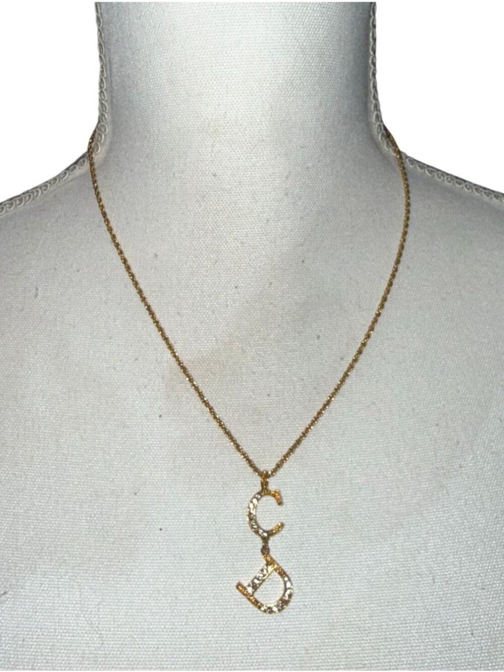 Christian Dior Gold-Tone CD Pendant Necklace With Chain